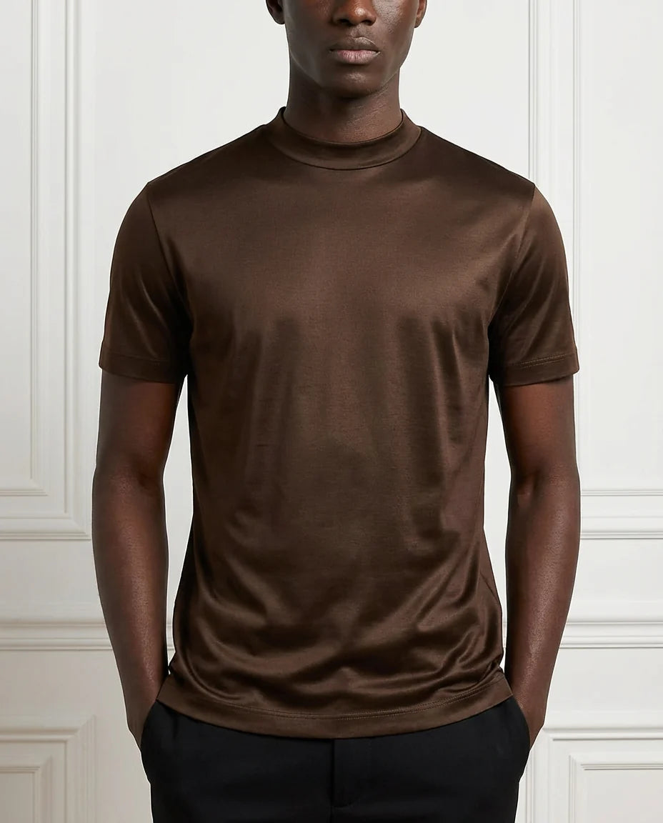 glansfuld t-shirt med rund hals