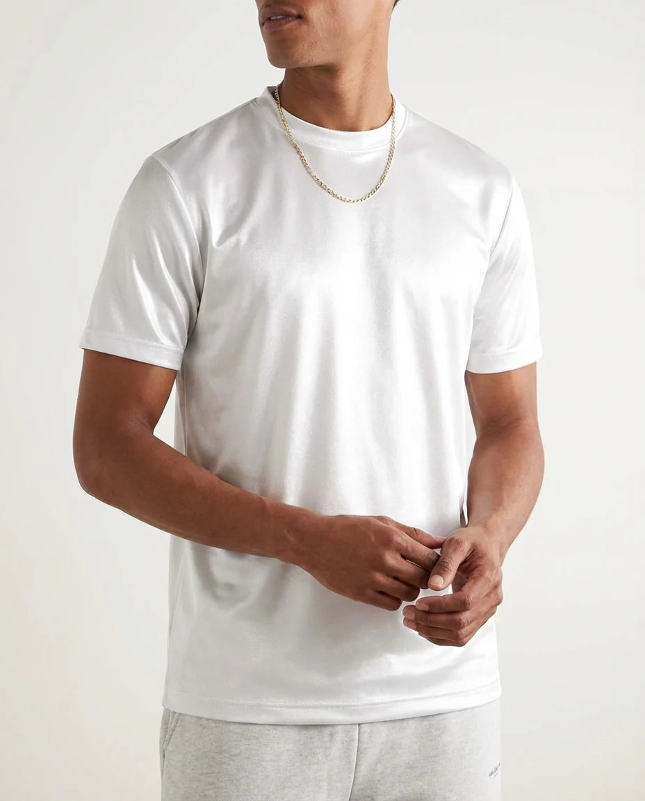 glansfuld t-shirt med rund hals